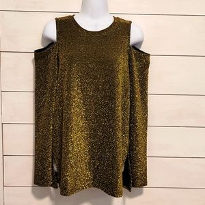 Michael Kors cold shoulder black and gold shimmer women's top size medium